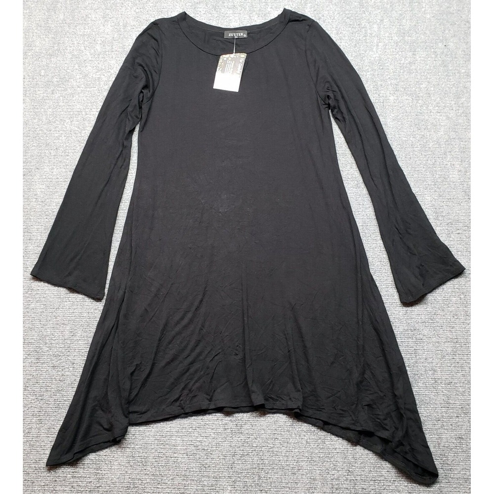 Zutter Dress Womens Size S Black Solid Long Sleeve Stretch Pullover Boho New